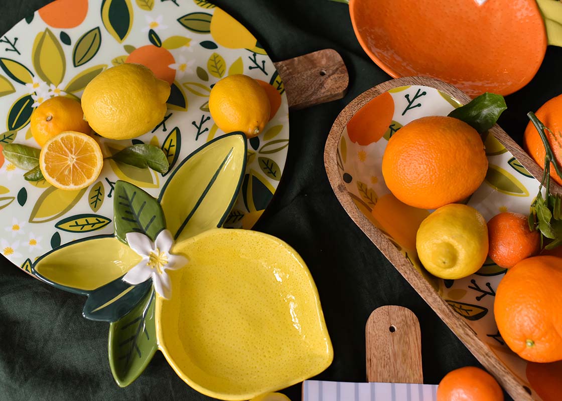 Close up of Lemon Platter with Coordinating Pieces from Citrus Collection