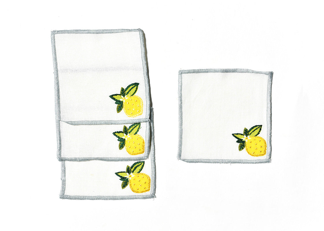 Overhead View of Lemon Cocktail Napkins Set of 4 Showing all Pieces in Set