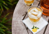Cocktail Placed on Soft Linen Cocktail Napkin Lemon Citrus Design