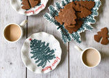 Merry Tree Ruffle Salad Plate Paired with Balsam and Berry Platter and Mugs