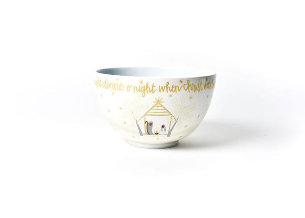 Gold Script Along Edge Tells Nativity Story on O Holy Night Footed Bowl