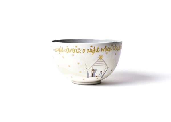 Neutral Nativity 9” Footed Bowl with Words to O Holy Night Written in Gold Around the Rim