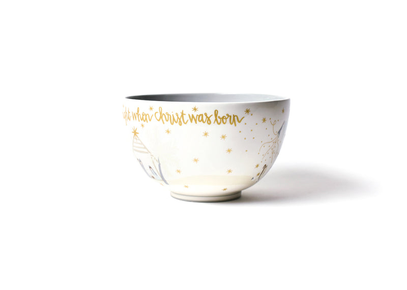 Chrsit was Born Written in Gold Script on Rim of O Holy Night Nativity Footed Bowl