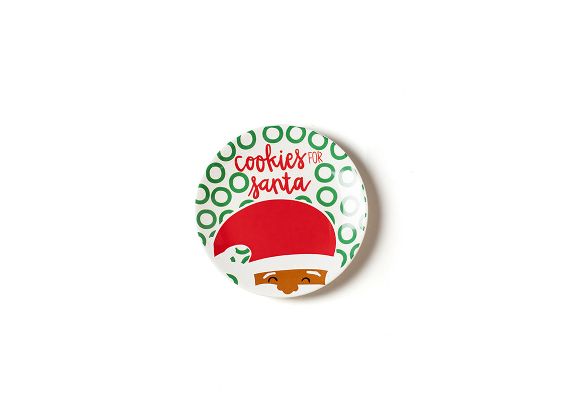 Overhead View of Brown Skin North Pole Cookies for Santa Plate Showcasing Design Details and the Message "Cookies for Santa" in Our Branded Handwriting