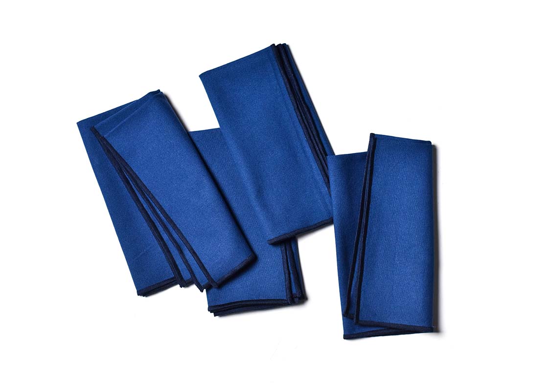 Overhead View of Folded Navy Color Block Napkins Set of 4 Showing all Pieces in Set