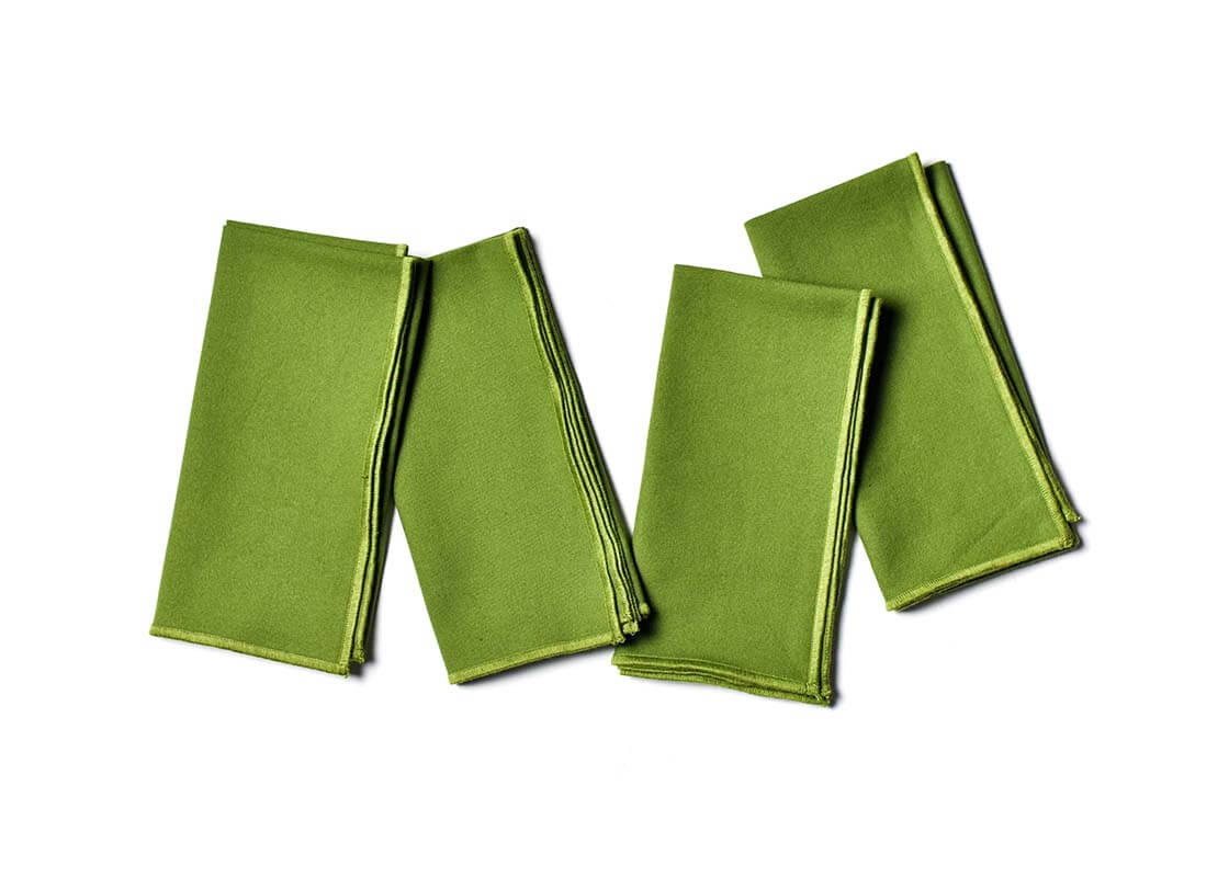 Overhead View of Folded Olive Color Block Napkins Set of 4 Showing all Pieces in Set