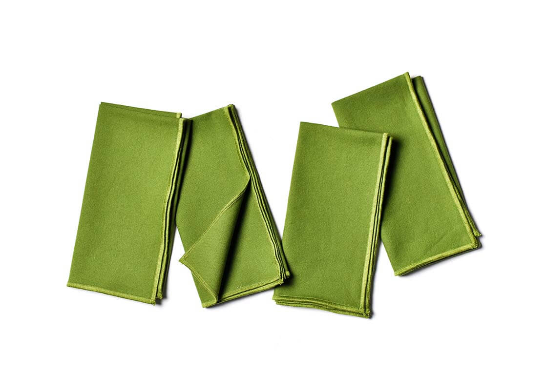 Overhead View of Folded and Creatively Styled Olive Color Block Napkins Set of 4 Showing Personality of Item