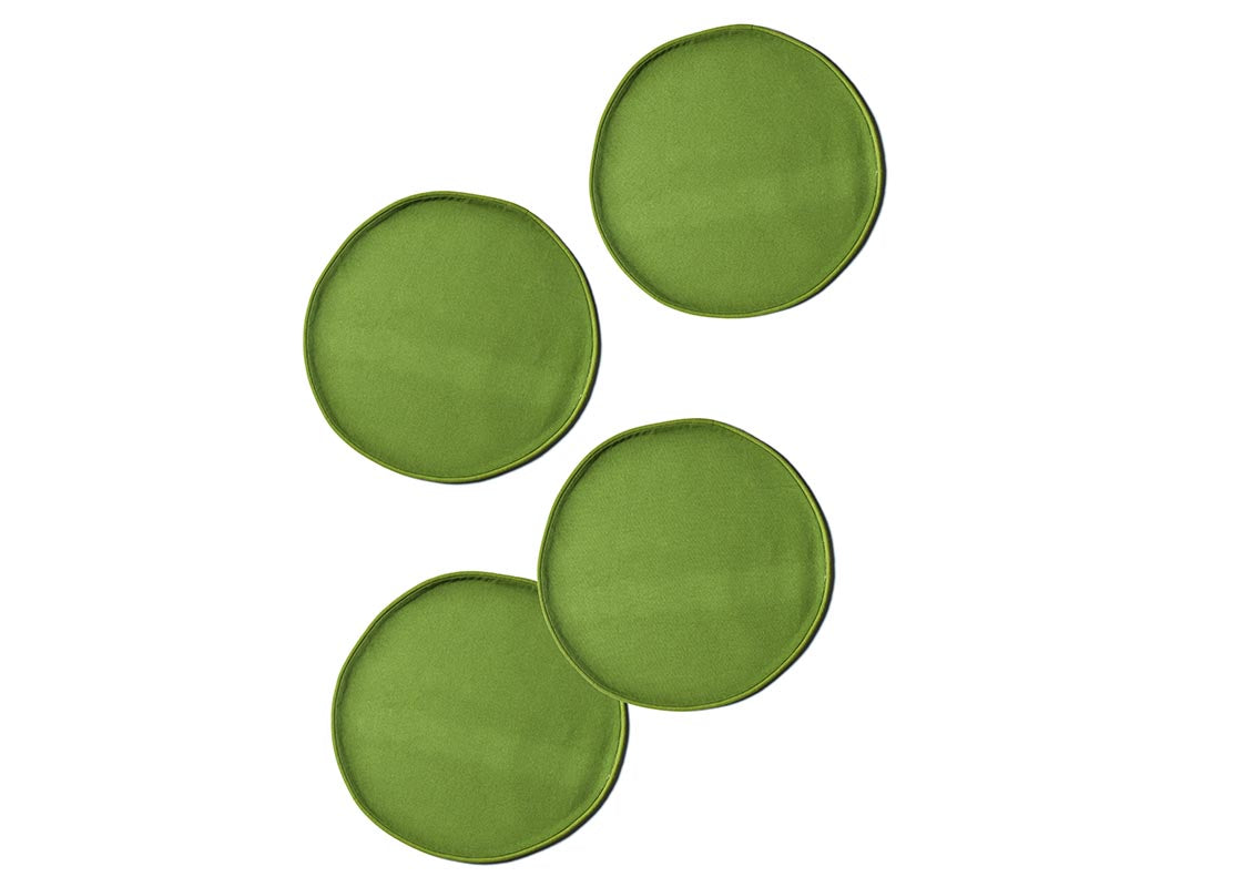 Overhead View of Olive Color Block Round Placemat Set of 4 Showing all Pieces in Set