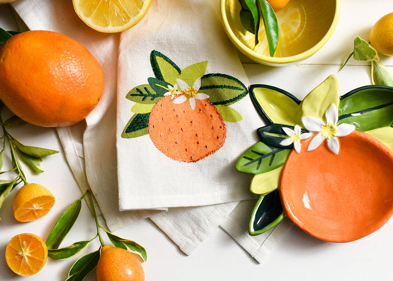 Orange Hand Towel with Coordinating Citrus Designs