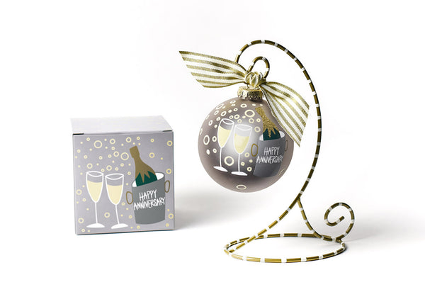 Glass Ornament with Gift Box and Gold and White Ornament Stand