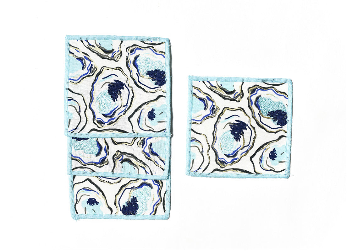 Overhead View of Oyster Print Cocktail Napkins Set of 4 Showing all Pieces in Set