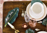 Blush Dinnerware with Palm Tray Decor Accents