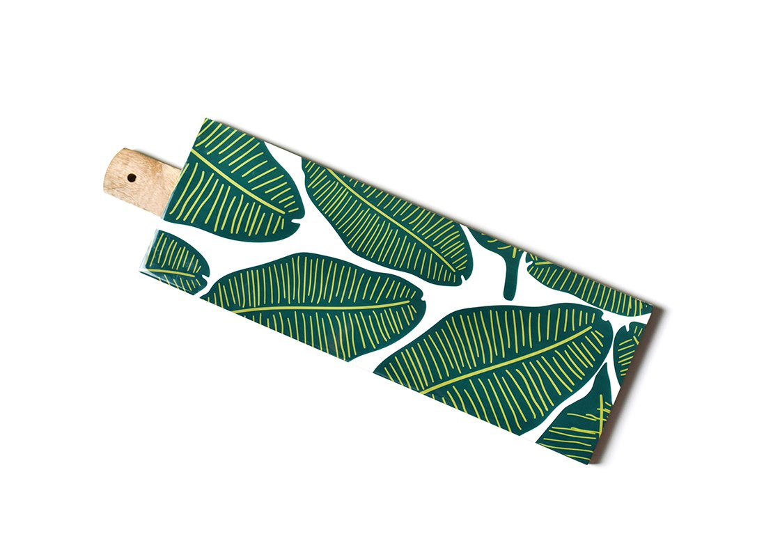 Overhead View of Palm Print Wood Large Rectangle Board Showcasing Design Details and Pierced Handle