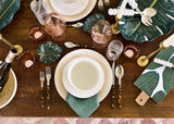 Tablescape with Palm Designs Including Large Rectangle Board