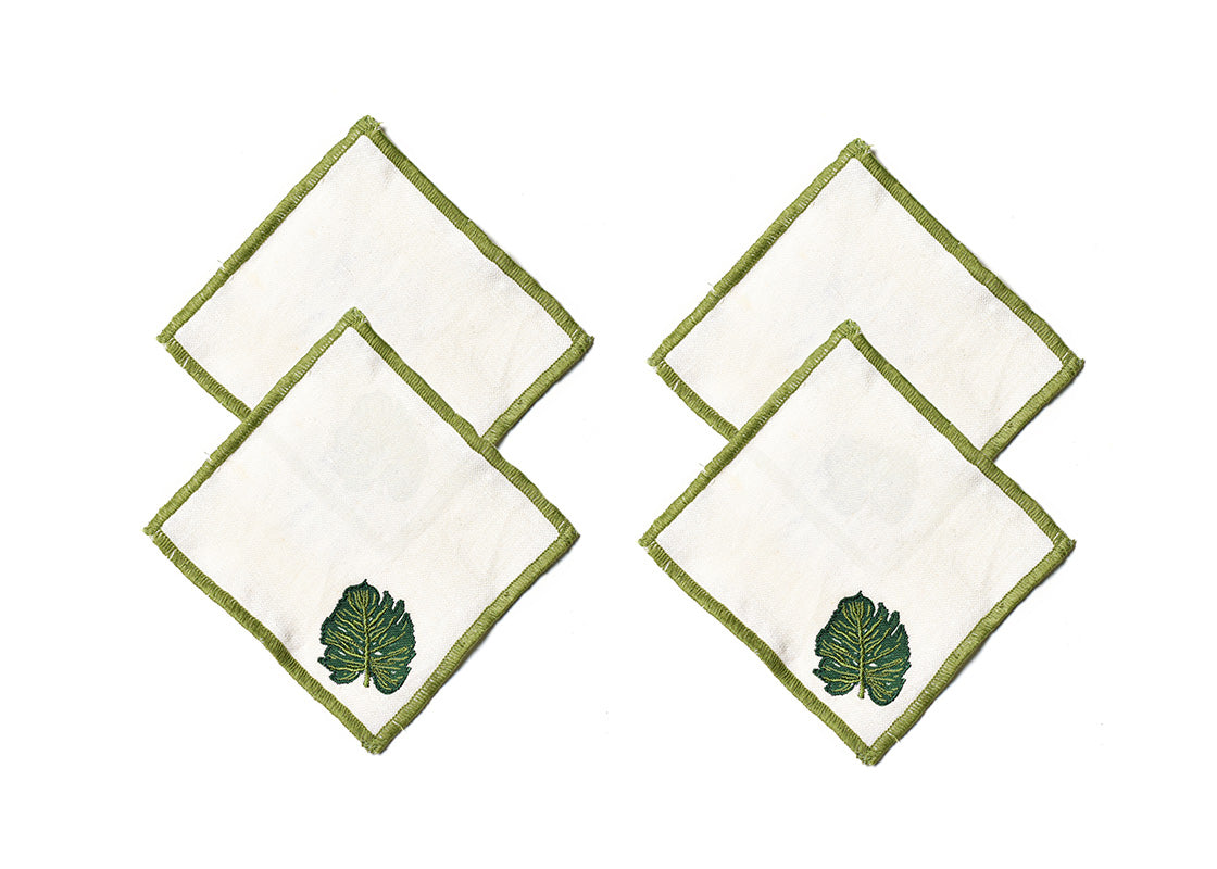 Overhead View of Creatively Placed Palm Cocktail Napkins Set of 4 Showing all Pieces in Set and Personality