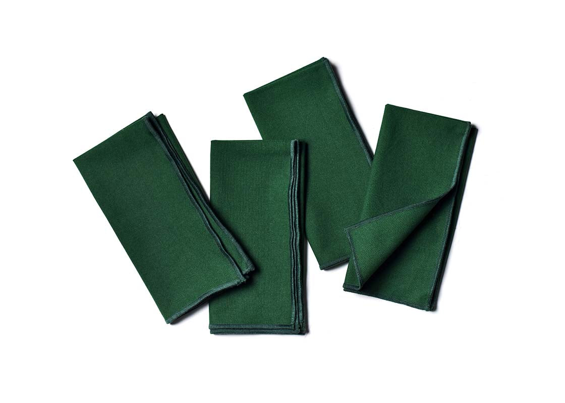 Overhead View of Folded and Creatively Styled Pine Color Block Napkins Set of 4 Showing Personality of Item
