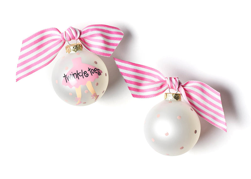Opaque Glass Pink Dots Twinkle Toes Ballet Ornament