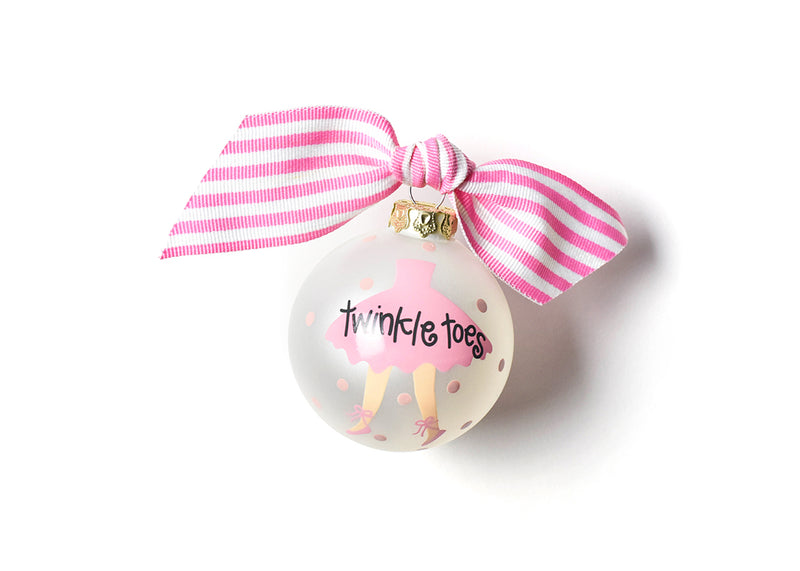 Hand-painted Ballerina Twinkle Toes Ballet Ornament with Pink Striped Bow
