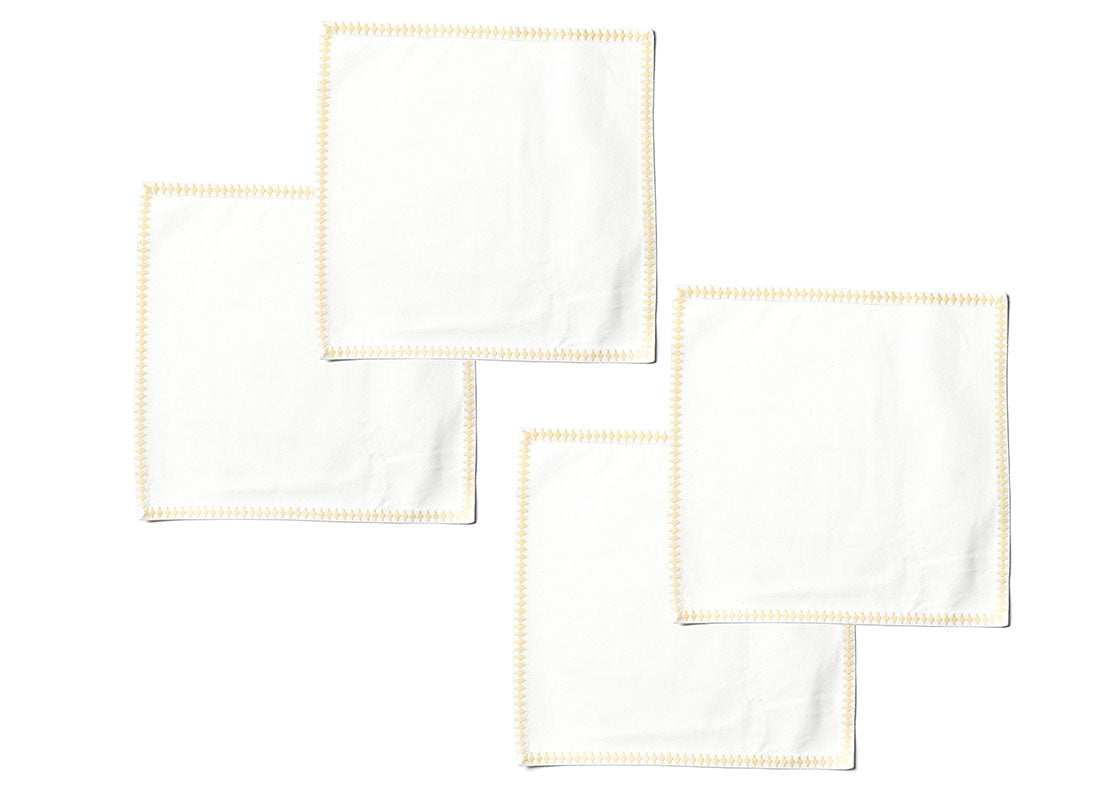 Overhead View of Blush Quatrefoil Trim Square Placemat Set of 4 Showing all Pieces in Set
