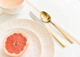 Blush Dinnerware Designs Coordinate with Quatrefoil Trim Square Placemat