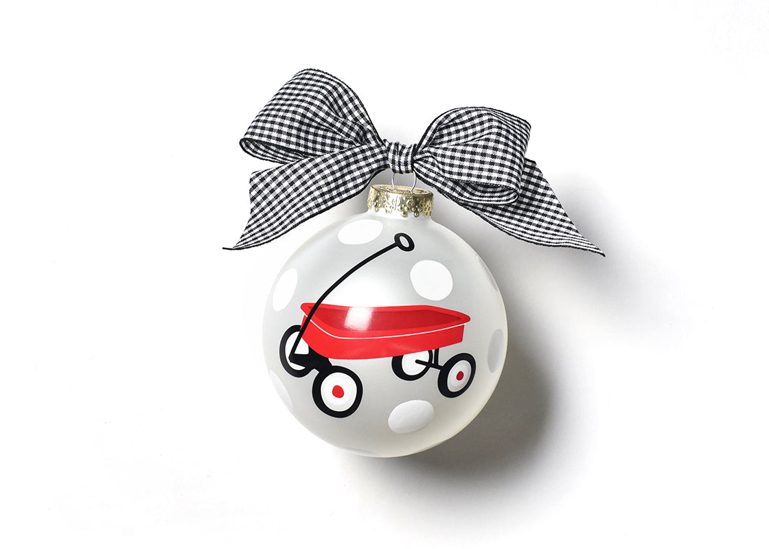 Front View of St. Jude Limited Edition 2019 Red Wagon Glass Ornament