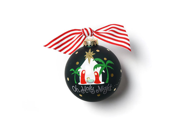 Religious Oh Holy Night Christmas Ornament with Red Striped Bow