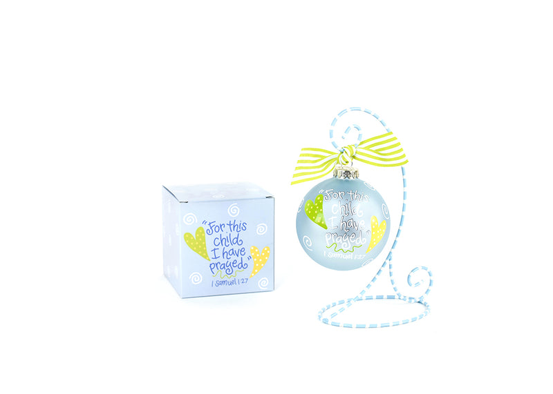 For This Child Blue Ornament with Gift Box and Ornament Stand