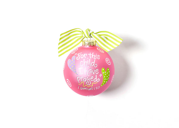 Religious For This Child Pink Ornament with Green Striped Bow