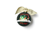 Nativity-theme Silent Night Ornament with Gold Striped Bow