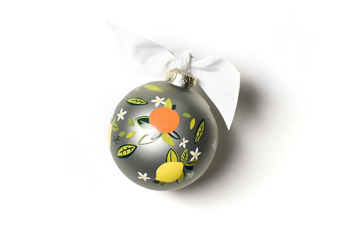 Front View of Blue Citrus Print Glass Ornament