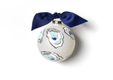 Opaque White Ornament Oyster Design Blue Bow