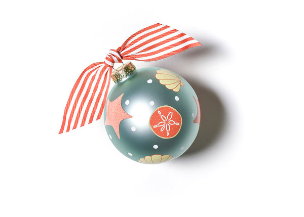 Light Green Glass Shells Ornament with Red Striped Bow
