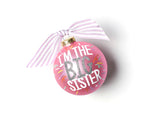 Pink Glass Big Sister Popper Ornament with Pink and White Striped Bow