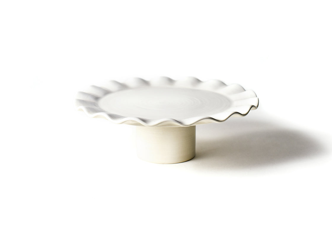 Front View of Signature White Small Cake Stand Showcasing Subtle Hand-Painted Brushstrokes on Round Pedestal