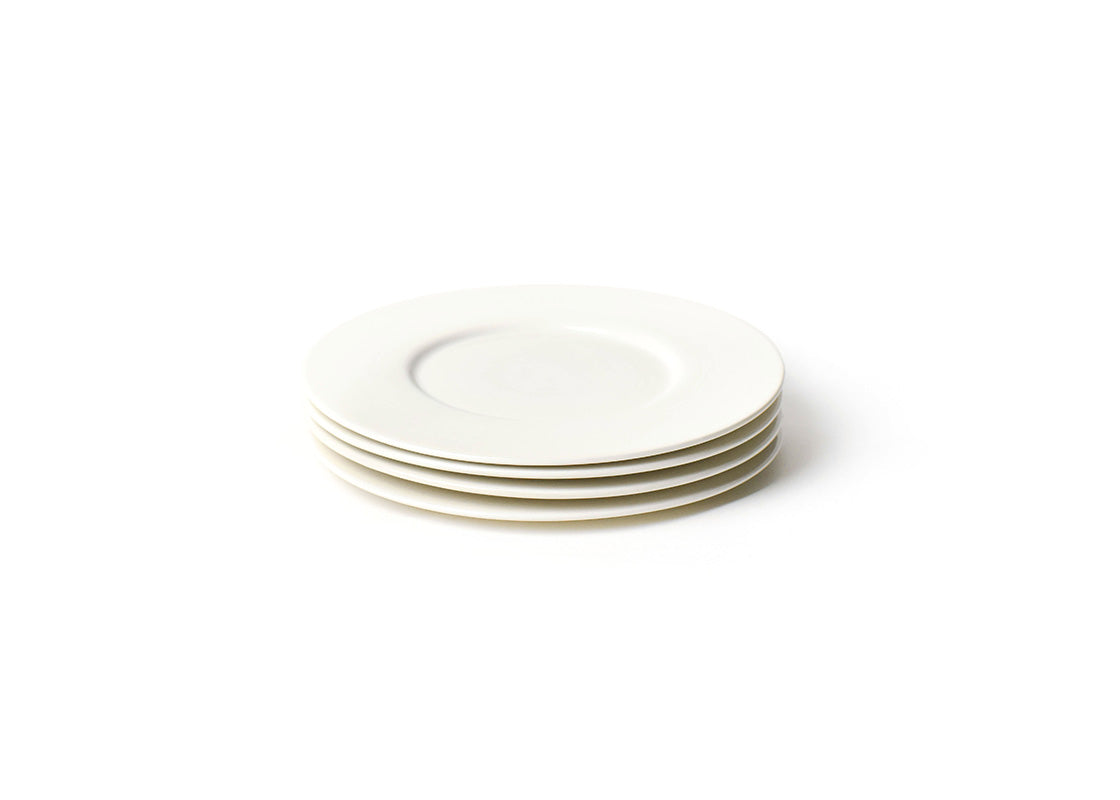 Front View of Neatly Stacked Signature White Rimmed Salad Plate Set of 4