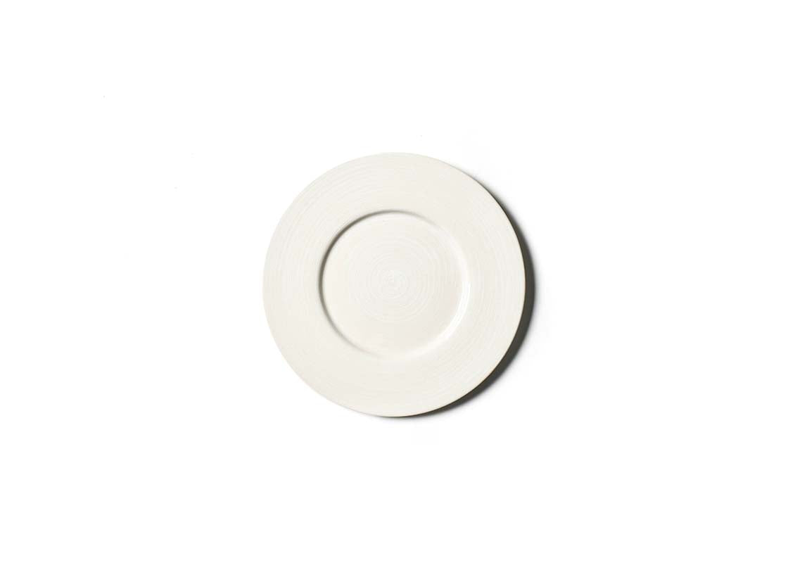 Overhead View of Signature White Rimmed Salad Plate Showing Subtle Hand-Painted Brush Strokes