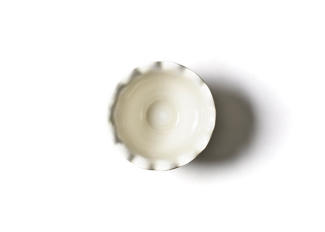 Interior view of Signature White 9in Ruffle Bowl Showcasing Subtle Hand-Painted Brushstrokes Inside
