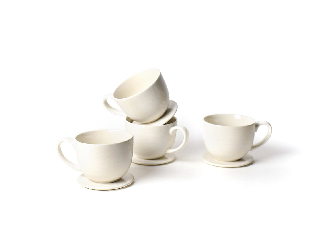 Front View of Stacked Signature White Footed Mug Set of 4 Showing all Pieces in Set