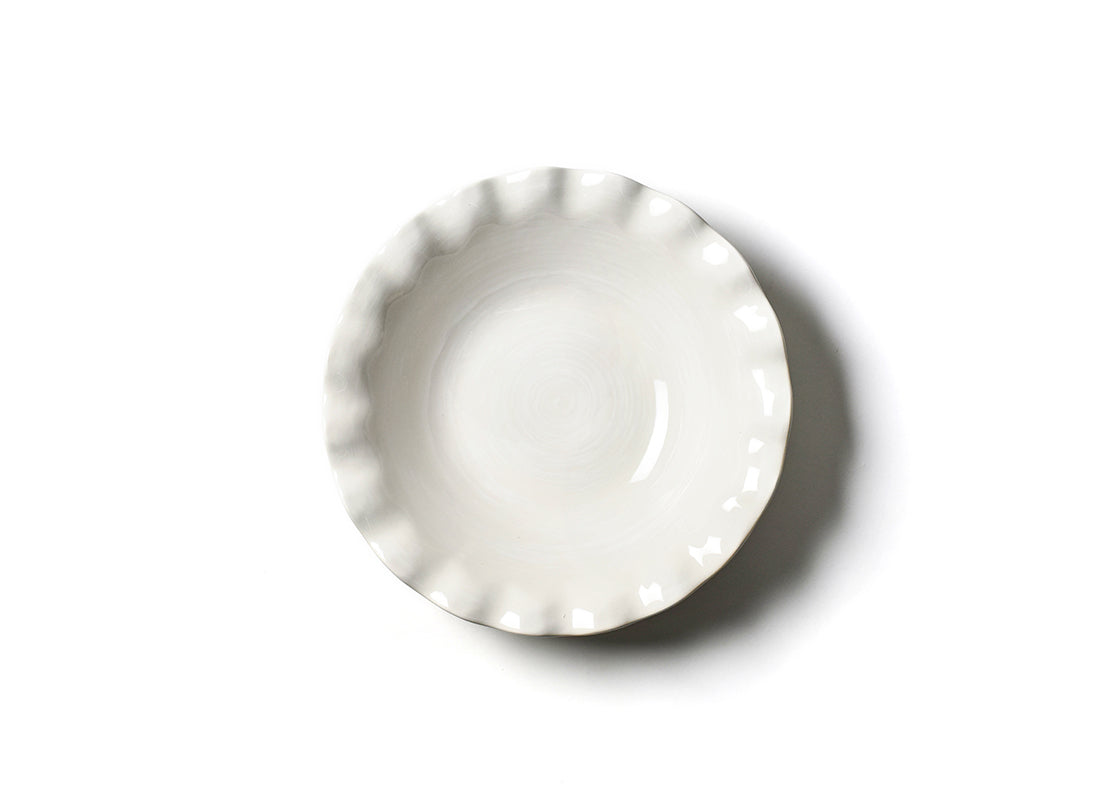 Interior view of Signature White 11in Ruffle Best Bowl Showcasing Subtle Hand-Painted Brushstrokes Inside