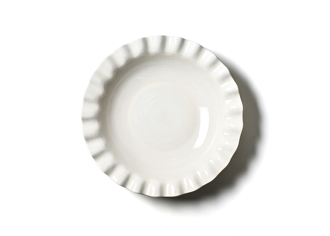 Interior view of Signature White 13in Ruffle Best Bowl Showcasing Subtle Hand-Painted Brushstrokes Inside