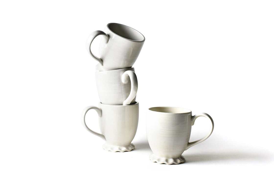 Front View of Stacked Signature White Ruffle Mug Set of 4 Showing all Pieces in Set