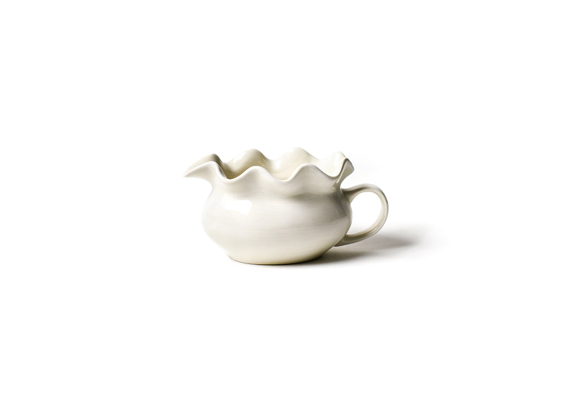 Front View of Handcrafted Signature White Ruffle Gravy Boat