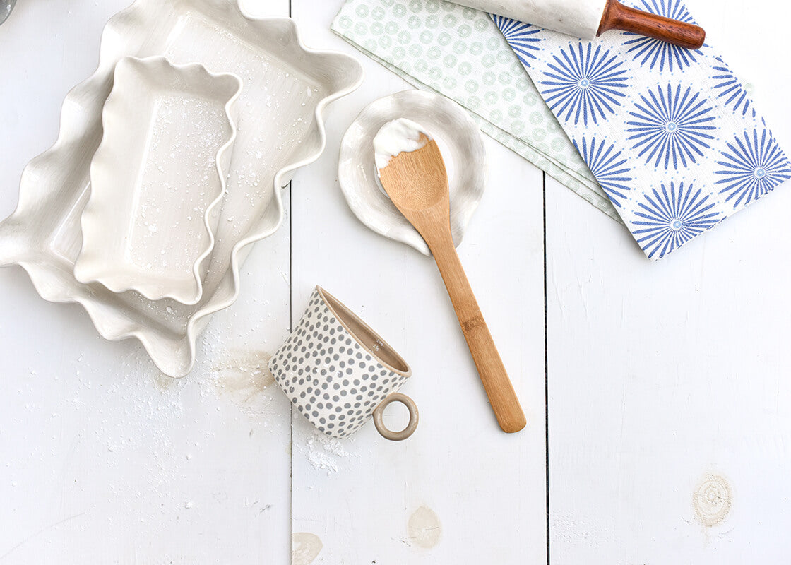 Overhead View of Bakeware with Signature White Spoon Rest