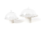 Small Glass Dome and Large Glass Dome on White Cake Stands