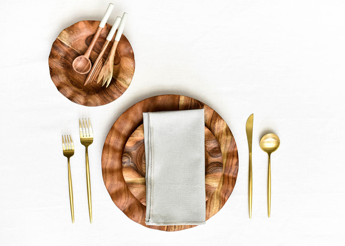 Overhead View of Color Block Stellar Linen Napkin with Dinnerware from Fundamentals Collection