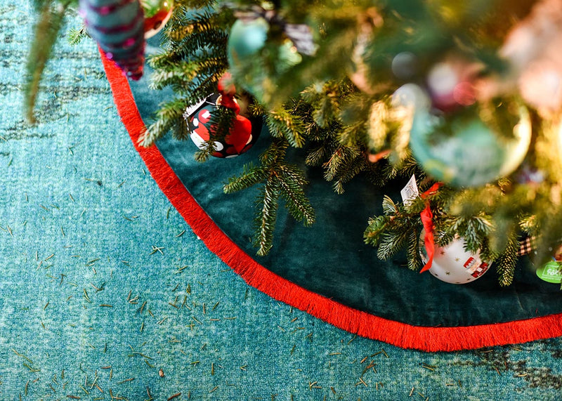 Pine Velvet Tree Skirt Under the Christmas Tree