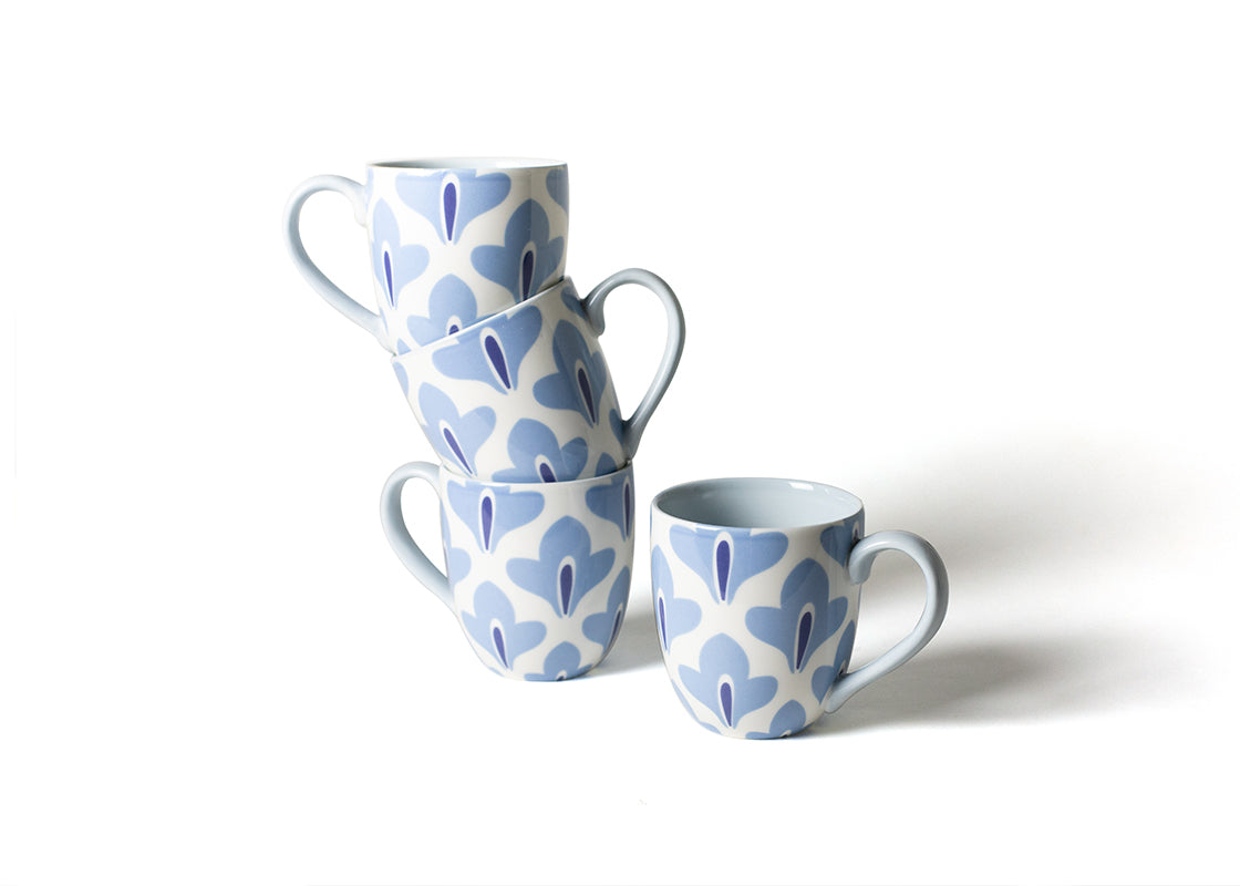 Front View of Stacked Iris Blue Sprout Mug Set of 4 Showing all Pieces in Set