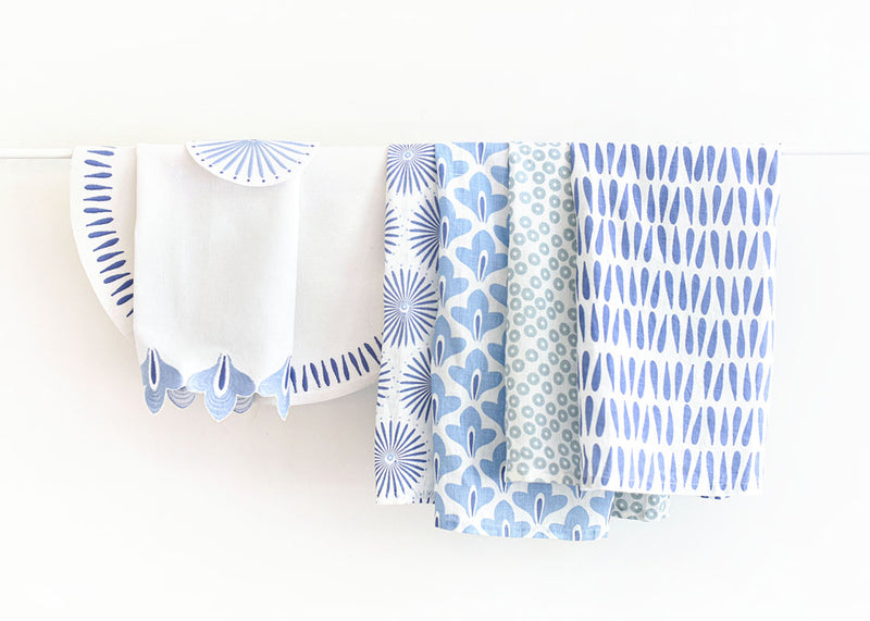 Linen Hand Towels in Iris Blue Designs Including Iris Blue Sprout Hand towel