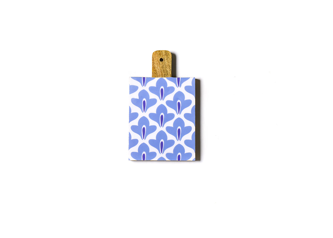Overhead View of Iris Blue Serveware Designs Including Small Rectangle Board Mango Wood