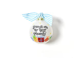Opaque White Glass Yellow Dots Light Blue Striped Bow Friends are the Best Presents Ornament